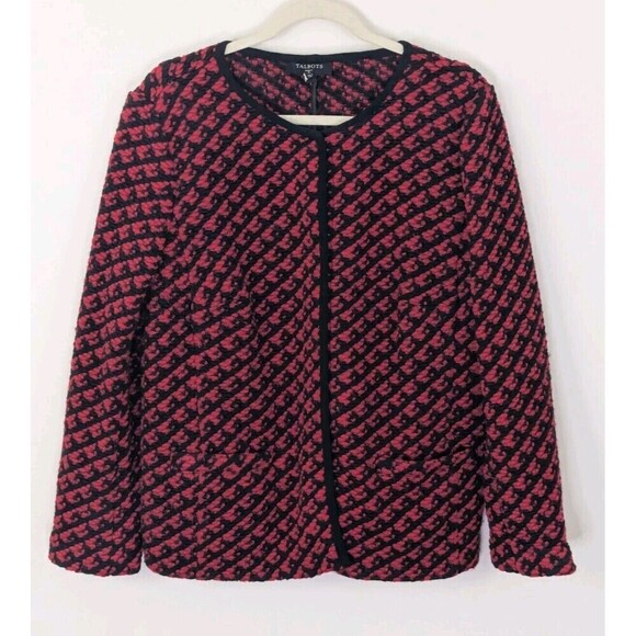Talbots Jackets & Blazers - Talbots Woman Chunky Knit Round Neck Wool Blend Blazer Red Black Snap Buttons X